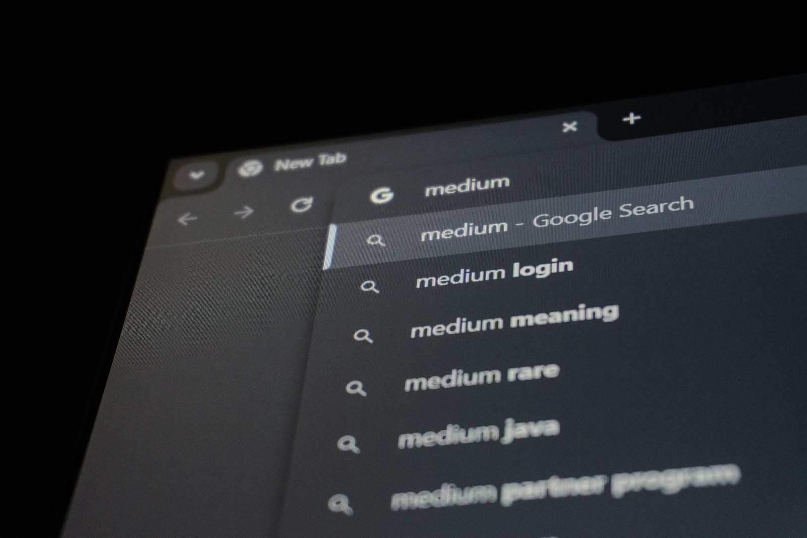 Browser search bar with medium suggestions
